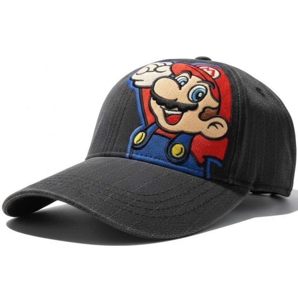 Nintendo Super Mario Black Hat Cap Embroidered Graphic Medium Large M/L